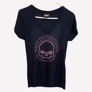 Harley-Davidson women’s Paris France embellished skull design T-shirt size XS.